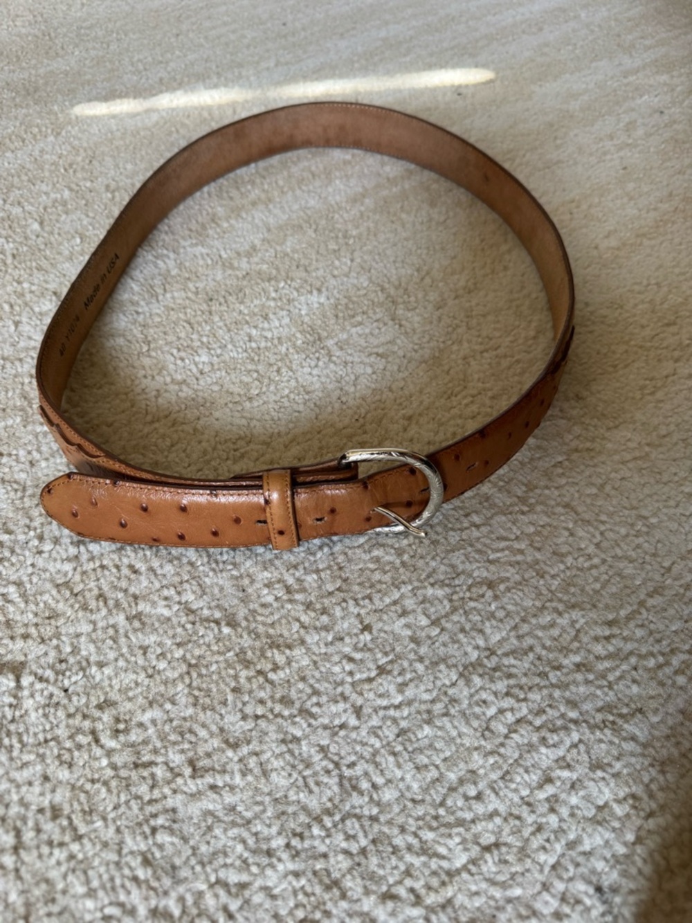Ostrich Leather Belt Size 40 Made In USA